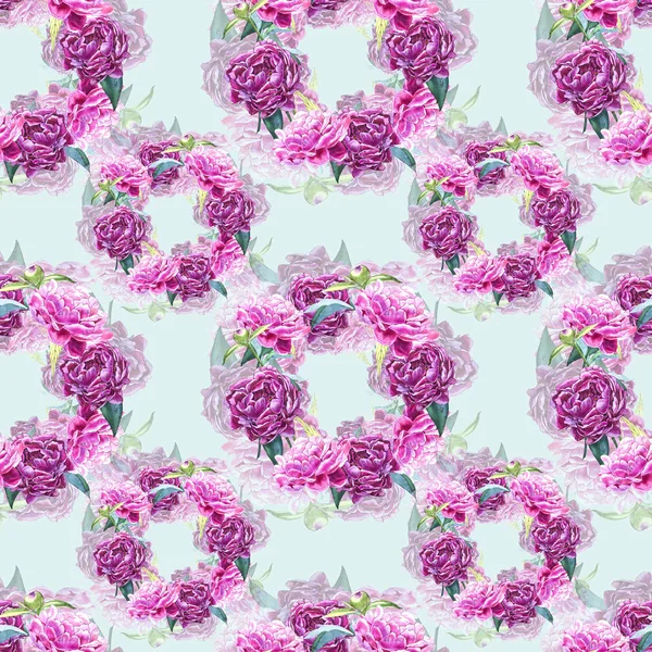 Seamless background with peony flowers. Watercolor illustration. Graphic hand drawn floral pattern. Textile fabric design. — Stock Photo, Image