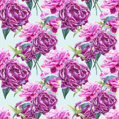 Şakayık çiçekleri ile sorunsuz arka plan. Sulu boya resim. Grafik el çekilmiş çiçek desenli. Tekstil kumaş tasarım.