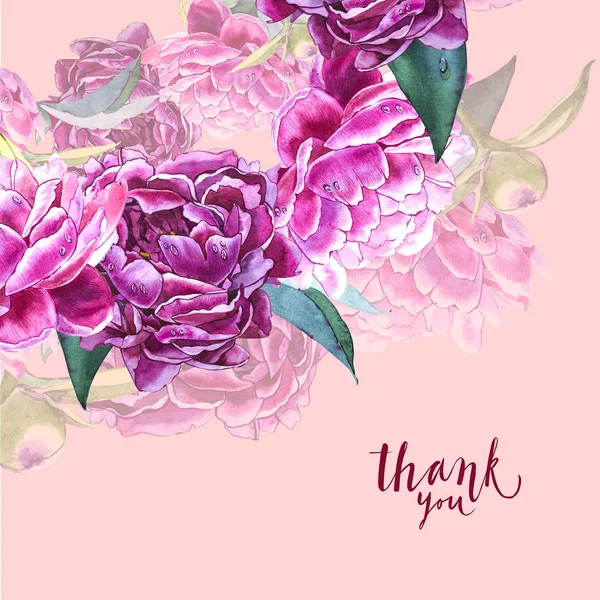 Vintage peony template. Watercolor illustration. Design elements for cards, invitations and textile. Isolated on white. — Stock Photo, Image