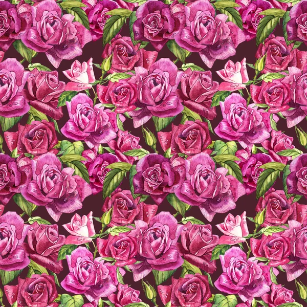 Fondo de rosas rosadas naturales. Patrón sin costuras de rosas rojas y rosas, ilustración de acuarela . —  Fotos de Stock