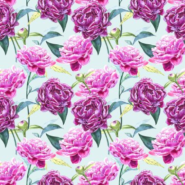 Şakayık çiçekleri ile sorunsuz arka plan. Sulu boya resim. Grafik el çekilmiş çiçek desenli. Tekstil kumaş tasarım.