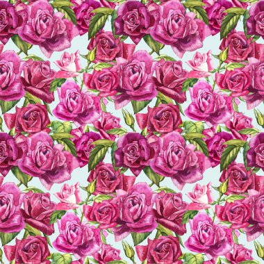 Doğal Pembe gül arka plan. Kırmızı ve pembe gül, suluboya resim seamless modeli.