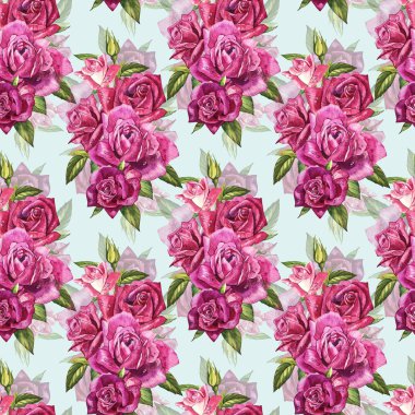 Doğal Pembe gül arka plan. Kırmızı ve pembe gül, suluboya resim seamless modeli.