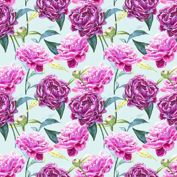 Nahtloser Hintergrund mit Pfingstrosenblumen. Aquarell-Illustration. grafische handgezeichnete florale Muster. Textildesign. — Stockfoto