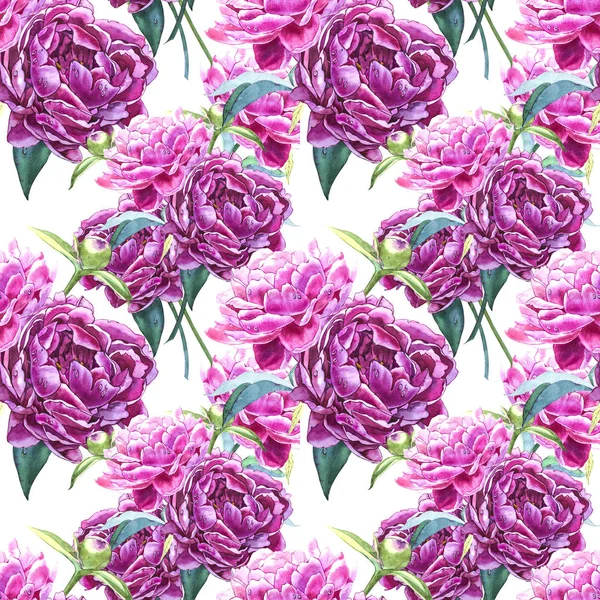 Nahtloser Hintergrund mit Pfingstrosenblumen. Aquarell-Illustration. grafische handgezeichnete florale Muster. Textildesign. — Stockfoto