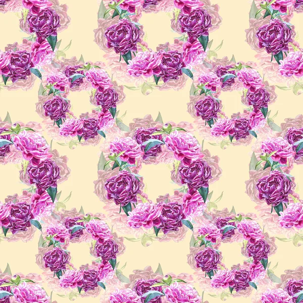 Seamless background with peony flowers. Watercolor illustration. Graphic hand drawn floral pattern. Textile fabric design. — Stock Photo, Image