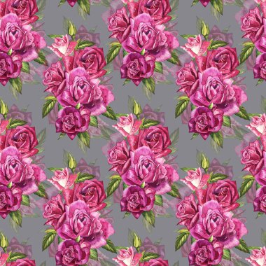 Doğal Pembe gül arka plan. Kırmızı ve pembe gül, suluboya resim seamless modeli.