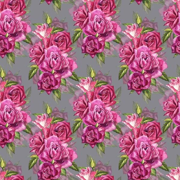 Doğal Pembe gül arka plan. Kırmızı ve pembe gül, suluboya resim seamless modeli.