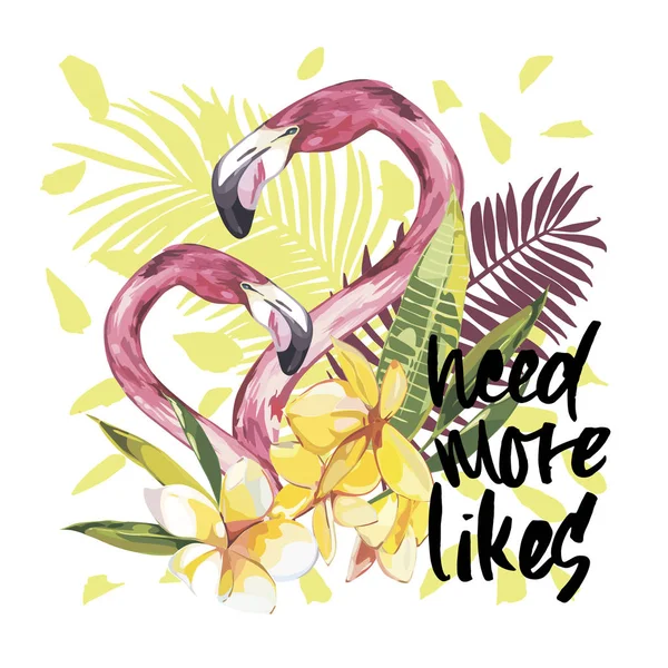 Ilustracja lato z flamingo. Tropikalnych ptaków. Wektor lato. T-shirt moda grafika. — Wektor stockowy