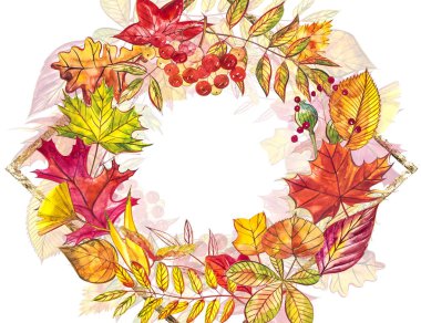 Sonbahar şablon arka plan. Mevsimlik illustrations.web banner template.watercolor illüstrasyon.