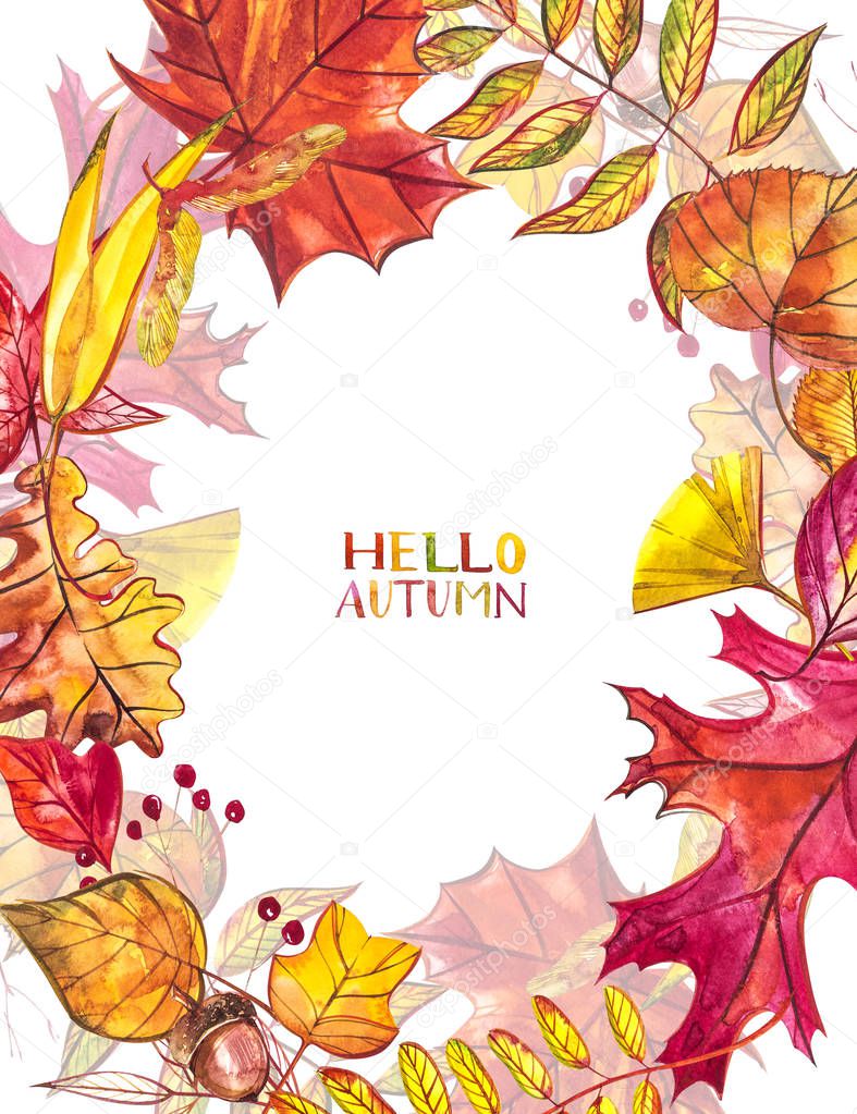 Autumn template background. Seasonal illustrations. Web banner template. Watercolor illustration.