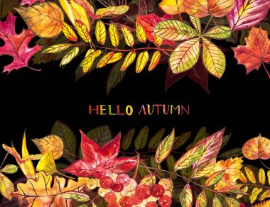 Sonbahar şablon arka plan. Mevsimlik illustrations.web banner template.watercolor illüstrasyon.