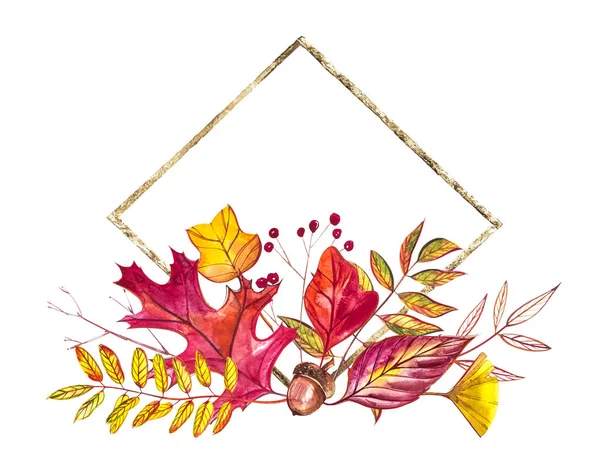 Sonbahar kompozisyon. Sonbahar çilek ve yaprakları beyaz arka plan üzerinde çizimler yaptı. Suluboya resimler