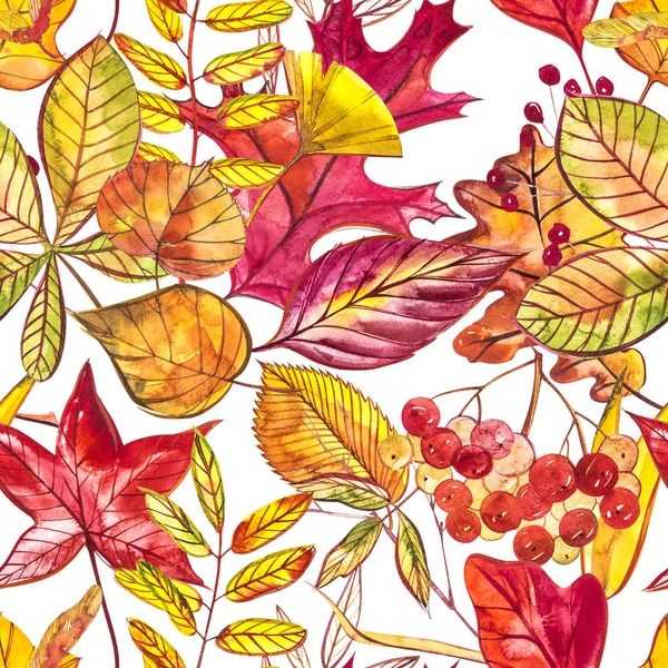 Patrón sin costuras con bellotas y hojas de roble de otoño en naranja, beige, marrón y amarillo. Perfecto para papel pintado, papel de regalo, relleno de patrones, fondo de página web, tarjetas de felicitación de otoño. —  Fotos de Stock