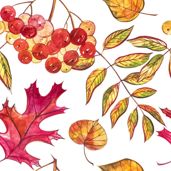 Meşe palamudu ve turuncu, bej, kahverengi ve sarı meşe yapraklı kusursuz desen. Duvar kağıdı, hediye kağıdı, şablon dolguları, web sayfası arkaplanı, sonbahar tebrik kartları için mükemmel..