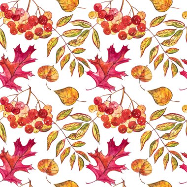 Meşe palamudu ve turuncu, bej, kahverengi ve sarı meşe yapraklı kusursuz desen. Duvar kağıdı, hediye kağıdı, şablon dolguları, web sayfası arkaplanı, sonbahar tebrik kartları için mükemmel..