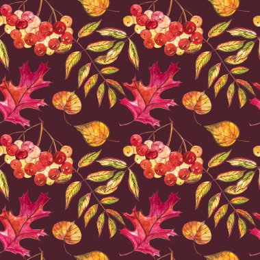 Meşe palamudu ve turuncu, bej, kahverengi ve sarı meşe yapraklı kusursuz desen. Duvar kağıdı, hediye kağıdı, şablon dolguları, web sayfası arkaplanı, sonbahar tebrik kartları için mükemmel..