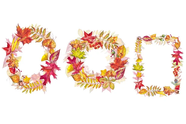 Herbstkomposition. Kranz aus Herbstbeeren und Blättern auf weißem Hintergrund. Aquarellillustrationen. — Stockfoto