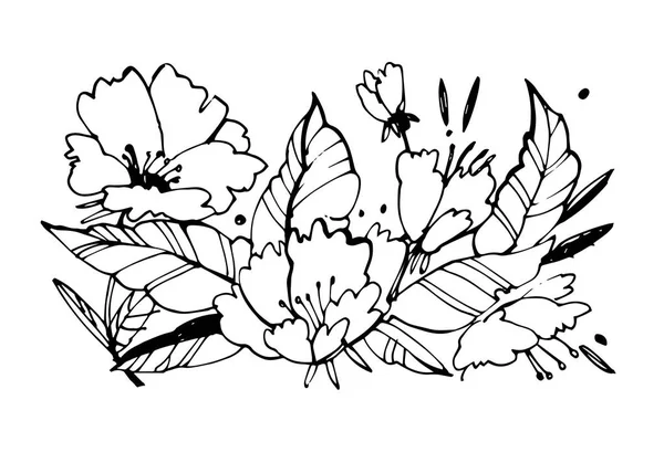 Ilustração gráfica flor criativa. Texturas feitas com tinta preta. Pintura escova de mão para seus projetos: logotipo, para cartazes, convites, cartões. Ilustração vetorial . —  Vetores de Stock