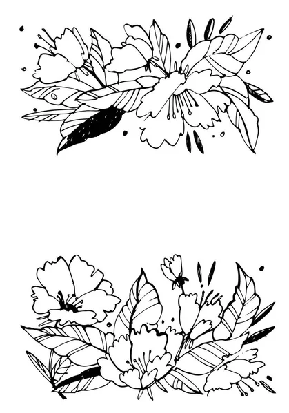 Kreativa blomma grafisk illustration. Texturer gjorda med svart bläck. Hand pensel målning för din design: logotyp, för affischer, inbjudningar, kort. Vektorillustration. — Stock vektor