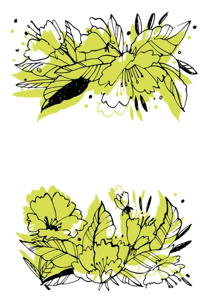 크리에이 티브 꽃 그래픽 일러스트입니다. 검정 잉크와는 텍스처 디자인에 대 한 브러쉬 그림 손: 로고, 포스터, 초대장, 카드. 벡터 일러스트 레이 션. — 스톡 벡터