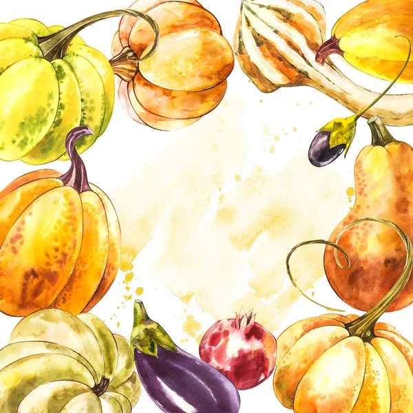배경에 텍스트 프레임 테두리 감사절 수채화 디자인에 단풍나무 오렌지 나뭇잎 — 스톡 사진