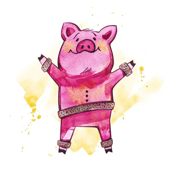 Niedliches Schwein. Symbol des Jahres 2019 im chinesischen Kalender. Vereinzelt. Aquarellillustration. — Stockfoto