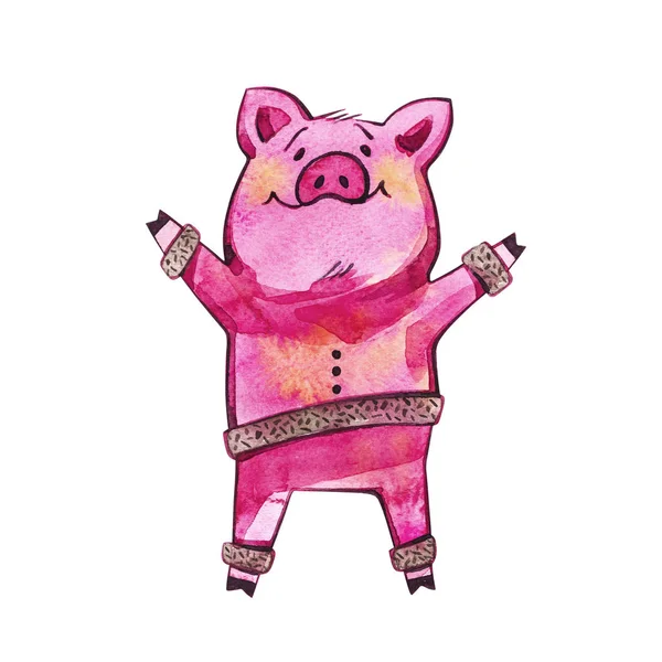 Niedliches Schwein. Symbol des Jahres 2019 im chinesischen Kalender. Vereinzelt. Aquarellillustration. — Stockfoto