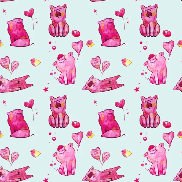 Cute pig seamless pattern. Symbol of the year in the Chinese calendar. Watercolor illustration for wallpaper. — Stock Photo, Image