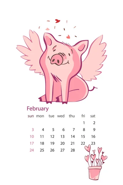 每月创意日历2019年与可爱的猪 矢量垂直可编辑模板 在中国日历中的年份符号 向量例证 — 图库矢量图片