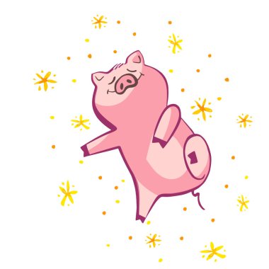 Komik domuz. Beyaz izole. Sevimli vektör çizim. Çince takvim yılında sembolü.