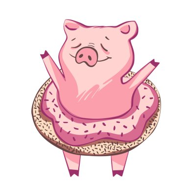 Komik domuz. Beyaz izole. Sevimli vektör çizim. Çince takvim yılında sembolü.