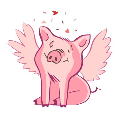 Komik domuz. Beyaz izole. Sevimli vektör çizim. Çince takvim yılında sembolü.