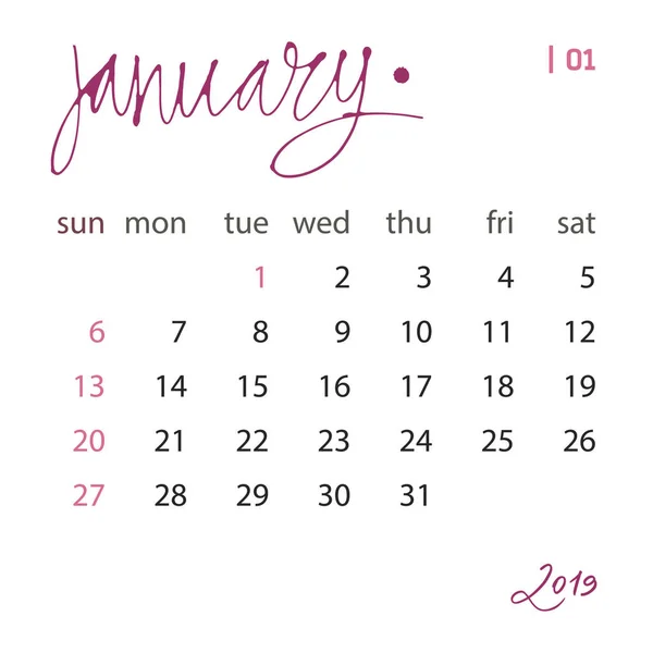 Kalendervorlage für das Jahr 2019 in einer Vektordatei. Business Organizer Gestaltungselement für Druck oder Anwendungen. regelmäßige Intervalle. — Stockvektor