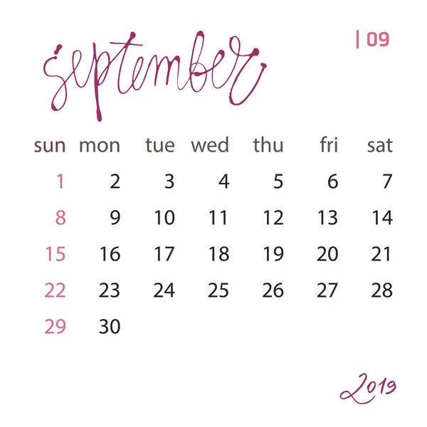 Шаблон календаря установлен на 2019 год в одном векторном файле. Элемент дизайна бизнес-организатора для печати или приложений. Регулярный интервал . — стоковый вектор