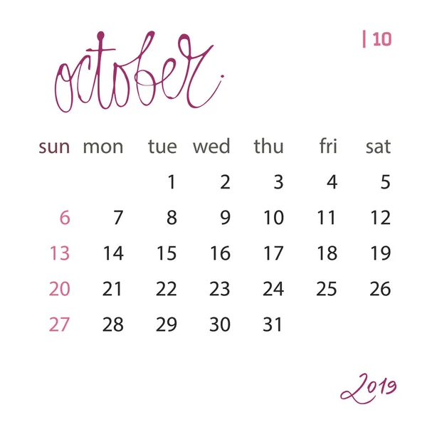 Kalendermall fastställts för 2019 år i en vektor fil. Företag arrangör designelement för utskrift eller applikationer. Jämna mellanrum. — Stock vektor