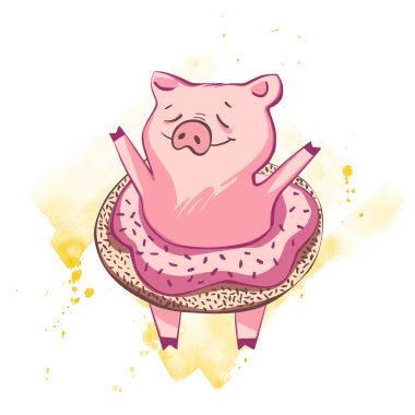 Komik domuz. Beyaz izole. Sevimli vektör çizim. Çince takvim yılında sembolü