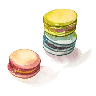 El suluboya çizimi renkli macarons boyalı