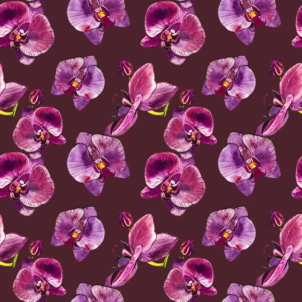 Aquarell Orchidee Zweig, Hand gezeichnet floralen nahtlosen Muster Hintergrund. Flora Aquarell Illustration, botanische Malerei, Handzeichnung. — Stockfoto