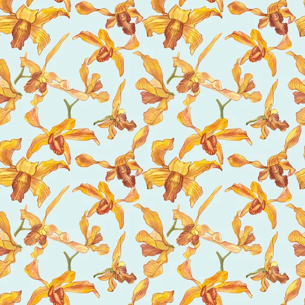 Acquerello ramo orchidea, disegnato a mano floreale senza cuciture modello di sfondo. Acquerello di flora illustrazione, pittura botanica, disegno a mano . — Foto Stock