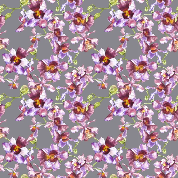 Aquarell Orchidee Zweig, Hand gezeichnet floralen nahtlosen Muster Hintergrund. Flora Aquarell Illustration, botanische Malerei, Handzeichnung. — Stockfoto
