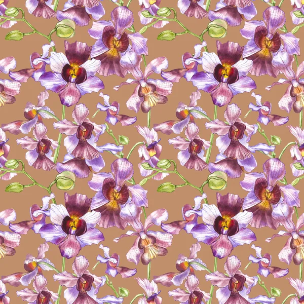 Acquerello ramo orchidea, disegnato a mano floreale senza cuciture modello di sfondo. Acquerello di flora illustrazione, pittura botanica, disegno a mano . — Foto Stock