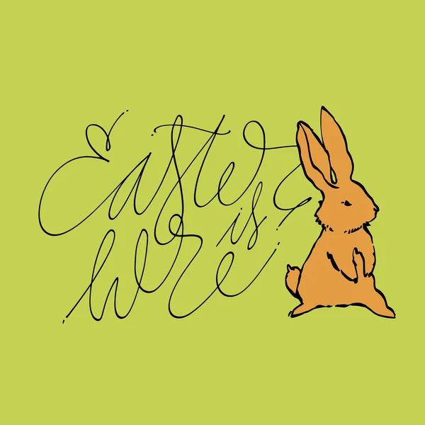 Schattig konijnen, hand tekenen illustratie met belettering zinnen-vrolijk Pasen. Tekenen van vector illustratie instellen Characterdesign van schattig konijn. — Stockvector