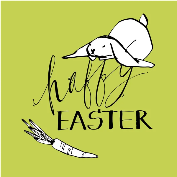 Söt kanin, hand Rita illustration med letterings fraser-Glad påsk. Rita vektor illustration set karaktärsdesign av söt kanin. — Stock vektor