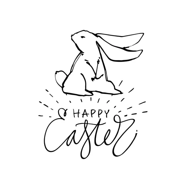 Söt kanin, hand Rita illustration med letterings fraser-Glad påsk. Rita vektor illustration set karaktärsdesign av söt kanin. — Stock vektor