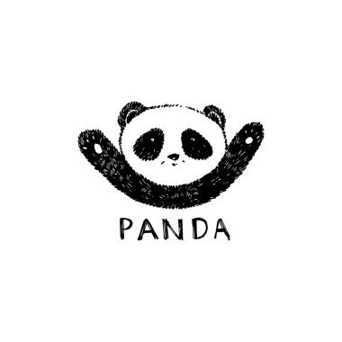 Elle çizilmiş panda. Vektör çizim üzerinde beyaz izole. Panda Logo tasarım ilham.