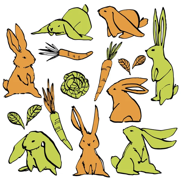 Collection of some cute rabbits, hand draw illustration. Draw vector illustration set character design of cute rabbit. — Stock Vector