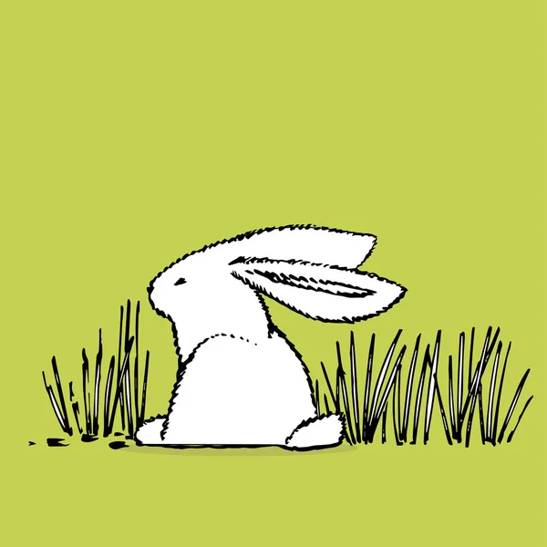Roztomilý králík Velikonoce květy ručně nakreslit obrázek. Nakreslit obrázek pohlednice design roztomilý králík. — Stock fotografie