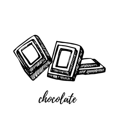 Çikolata eskiz çizimler. Beyaz arka plan üzerinde izole elle çizilmiş resimler.