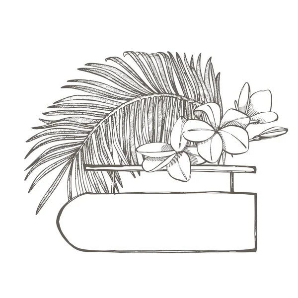 Componga este letrero y hojas de palma tropical, ilustración gráfica. Ilustración gráfica dibujada a mano. Lugar para el texto — Foto de Stock